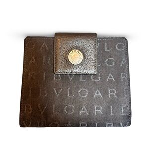 Bulgari Black Denim Snap Mini Wallet, Purple Interior